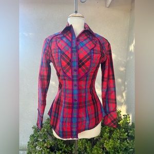 Western rodeo show blouse plaid taffeta XS by Show Season of Az D. Powers